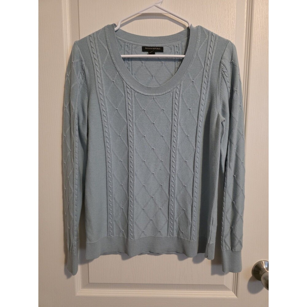 Banana Republic Light Blue scoop-neck sweater,diamond Lattice pattern sz M (259)